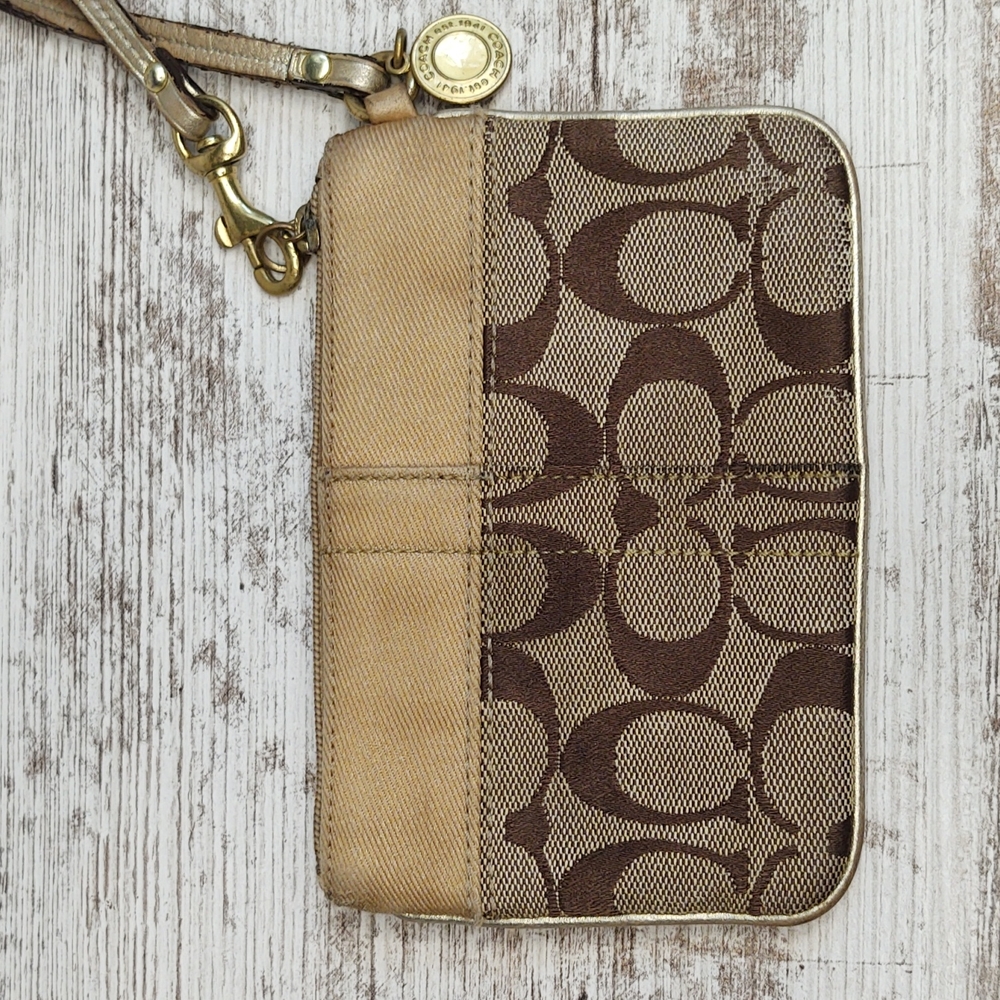 Coach Tan Lurex Stripe Signature C Wristlet